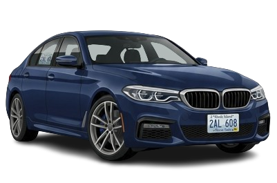 A realistic dark blue sedan with RI TAG plate